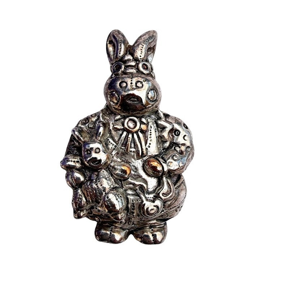 MJ Rabbit Brooch Pendant Pin Combo Silver Tone Textured Bunny Easter VTG